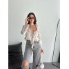 Keten Uzun Kol Bağacık Detaylı Bluz - Bej - 162340 Keten Uzun Kol Bağacık Detaylı Bluz - Bej - 162340