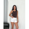 Osy Modal Yumuşak Dokulu Kumaş Bisiklet Yaka Sıfır Kol Bluz Omuz Toka Aksesuar Detaylı - Kahverengi 162346 Osy Modal Yumuşak Dokulu Kumaş Bisiklet Yaka Sıfır Kol Bluz Omuz Toka Aksesuar Detaylı - Kahverengi 162346