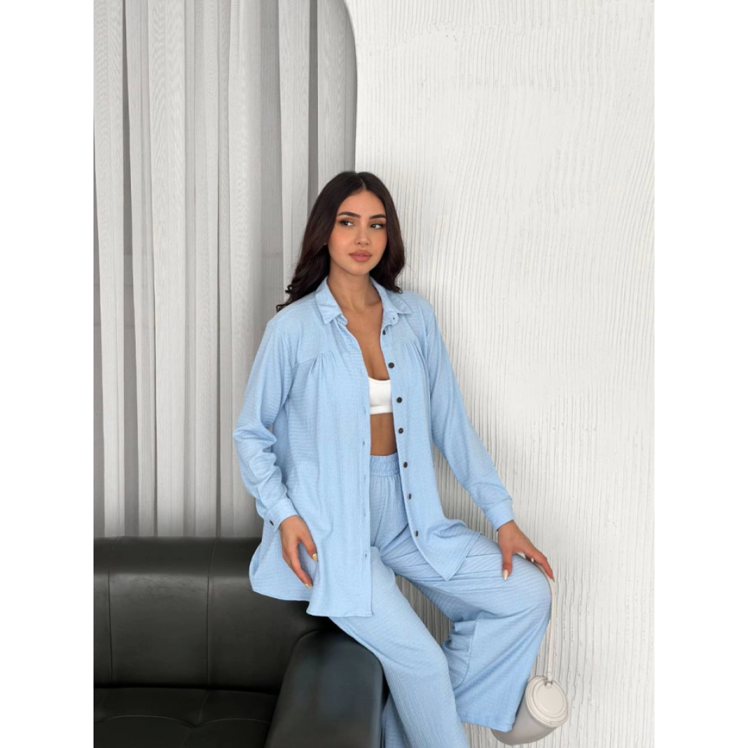 Yakalı Düğmeli Uzun Kollu Gömlek Pantolon Ikili Takım - Bebek Mavisi 162347 Yakalı Düğmeli Uzun Kollu Gömlek Pantolon Ikili Takım - Bebek Mavisi 162347