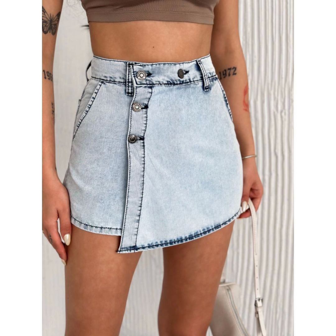 Kot Jeans Kesimetrik Kesim Cepli Şortlu Etek - Gri 162724 Kot Jeans Kesimetrik Kesim Cepli Şortlu Etek - Gri 162724