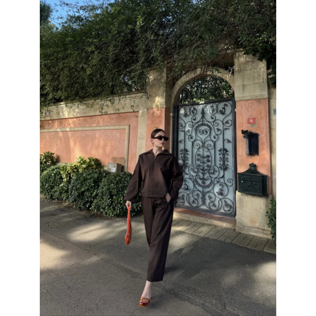 Uzun Kollu Yakalı Gömlek Pantalon Takım- Kahverengi 162813 Uzun Kollu Yakalı Gömlek Pantalon Takım- Kahverengi 162813