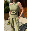 Keten Asimetrik Tek Omuzlu Bluz Pantalon Takım- Su Yeşili 162885 Keten Asimetrik Tek Omuzlu Bluz Pantalon Takım- Su Yeşili 162885
