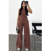 Keten Asimetrik Tek Omuzlu Bluz Pantalon Takım- Bordo 162886 Keten Asimetrik Tek Omuzlu Bluz Pantalon Takım- Bordo 162886