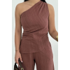 Keten Asimetrik Tek Omuzlu Bluz Pantalon Takım- Bordo 162886 Keten Asimetrik Tek Omuzlu Bluz Pantalon Takım- Bordo 162886