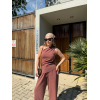 Keten Asimetrik Tek Omuzlu Bluz Pantalon Takım- Bordo 162886 Keten Asimetrik Tek Omuzlu Bluz Pantalon Takım- Bordo 162886